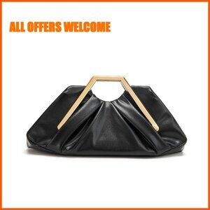 Elegant Ruched Clutch Evening Purse, Vegan Leather, Magnetic Closure